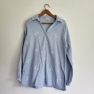 Studio West Apparel Light Blue Cotton Shirt W/Embroidered Butterflies